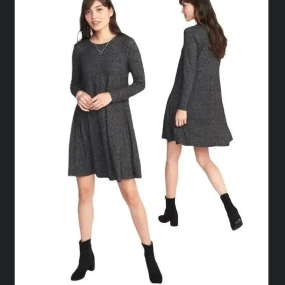 Old navy gray long sleeve fit & flare mini dress women size S